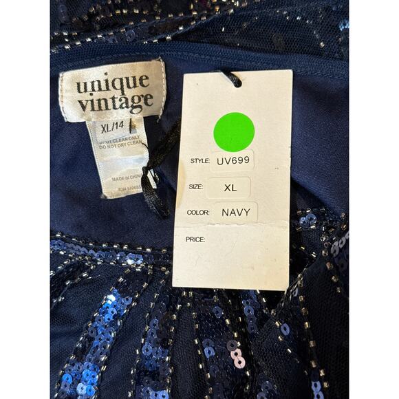 Unique Vintage 1920’s Navy Beaded Mini Flapper Dress XL 14 NWT - Picture 3 of 3